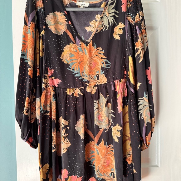 entro Tops - Entro Black Floral Blouse with Orange and Yellow Accents